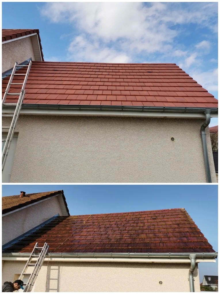 Pose gouttières aluminium — avant après — Haut-Rhin