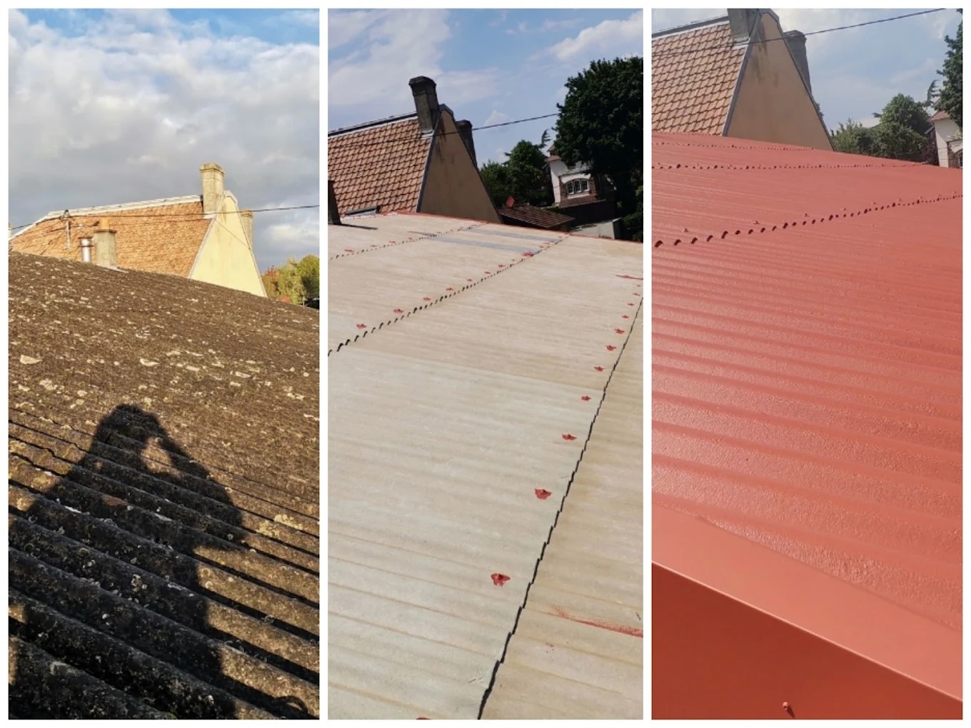 Démoussage toiture — avant, traitement, après — Haut-Rhin